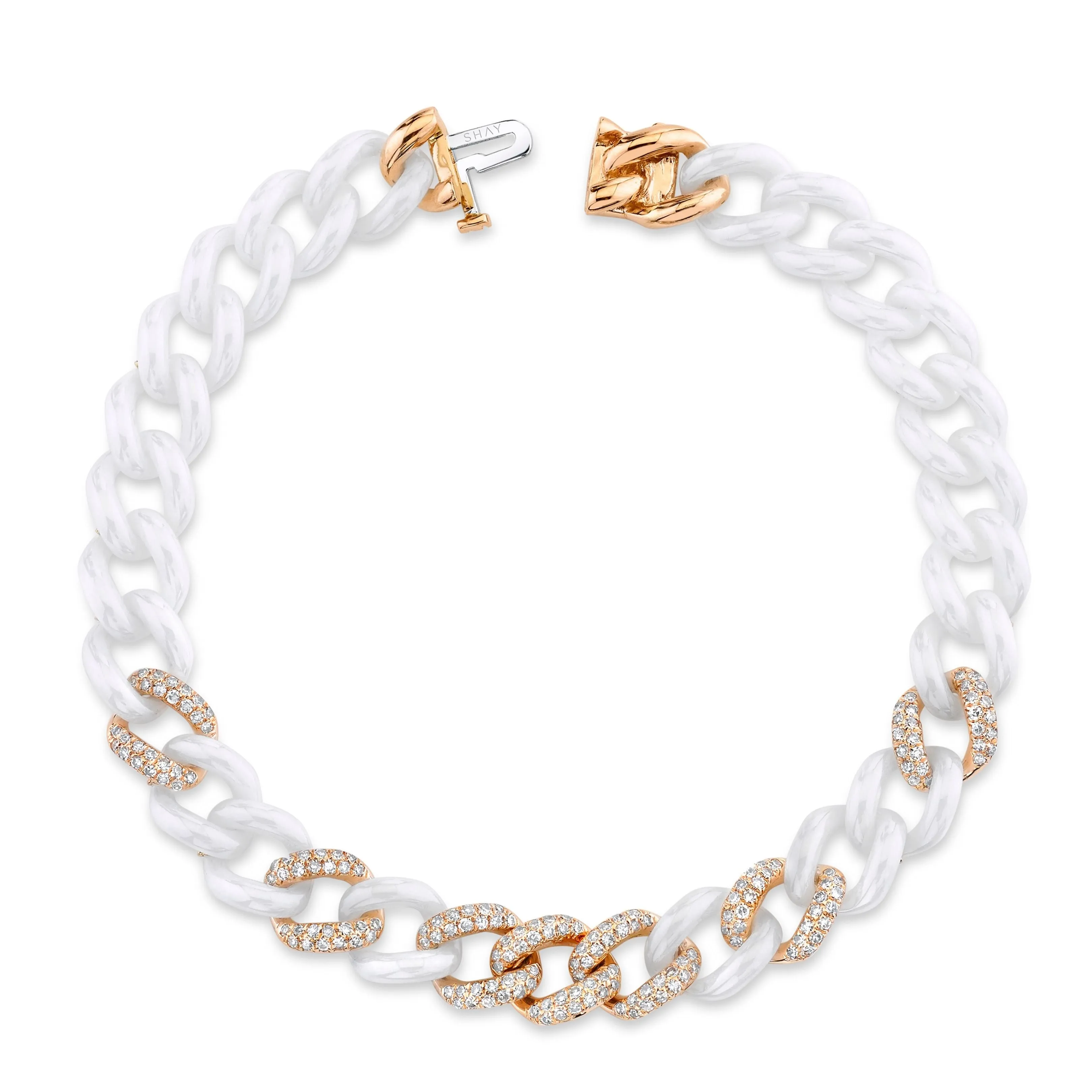 DIAMOND 7 PAVE & WHITE CERAMIC MEDIUM LINK BRACELET