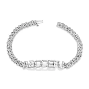 DIAMOND BAGUETTE PAVE 7 LETTER MEDIUM LINK BRACELET