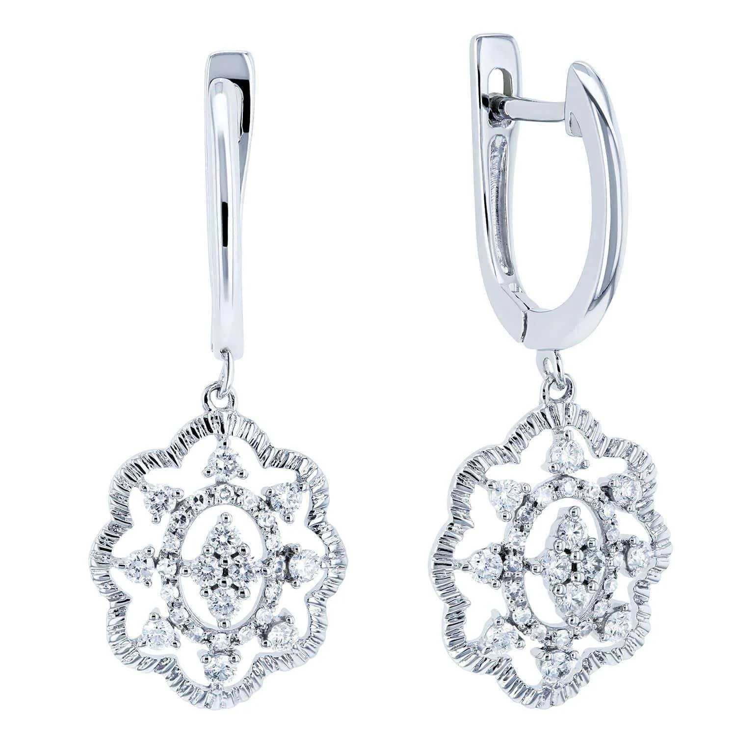 Diamond Floral Latch Back Drop Earrings 2/5 CTW 10k White Gold