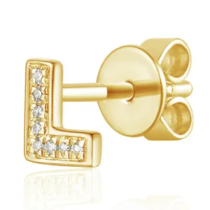 Diamond L Initial Single Stud 9ct Yellow Gold