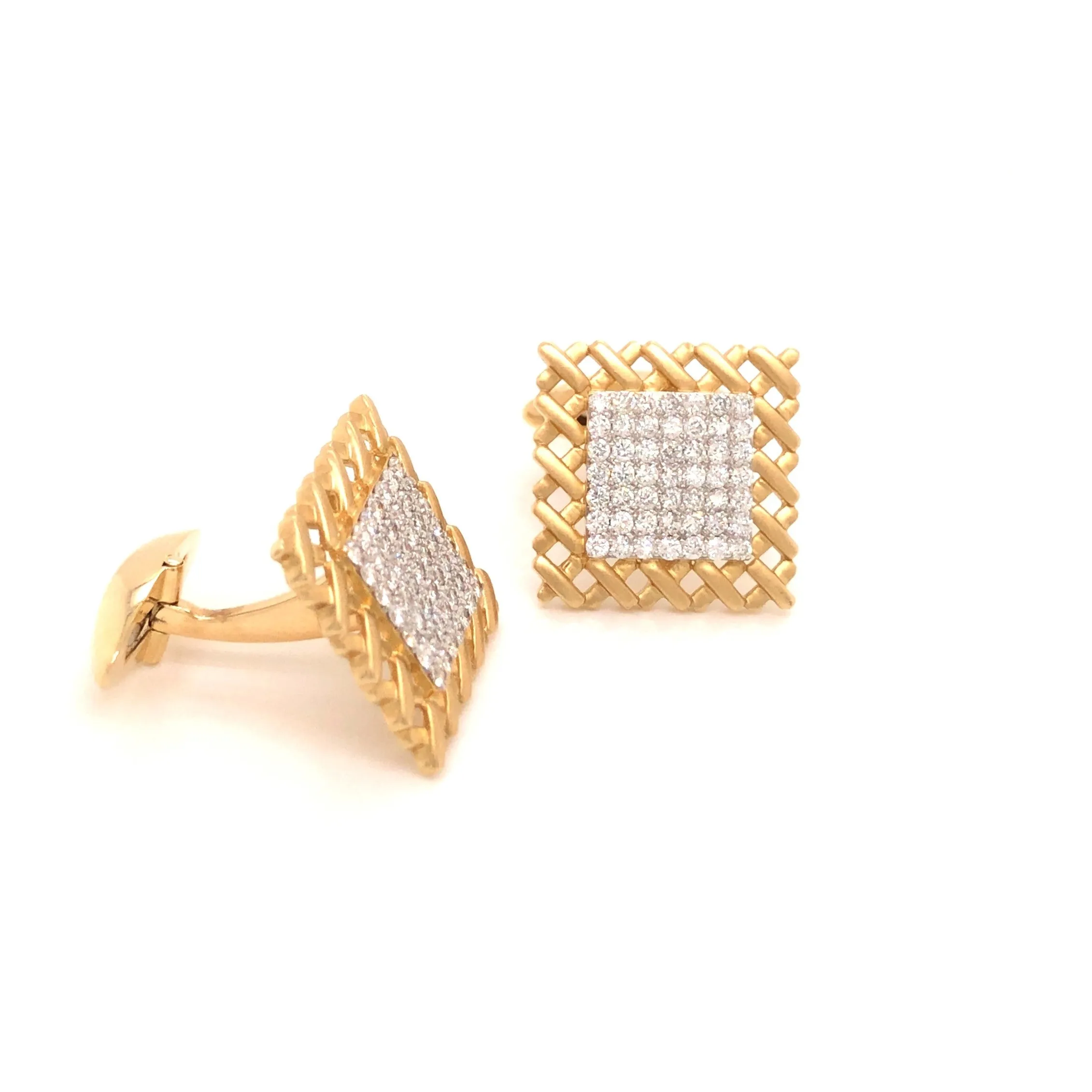 Diamond Pavé Gold Weave Cufflinks