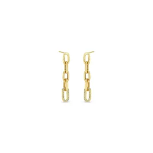 Diamond Pavé Large Square Oval Link Chain Drop Earrings | 14k