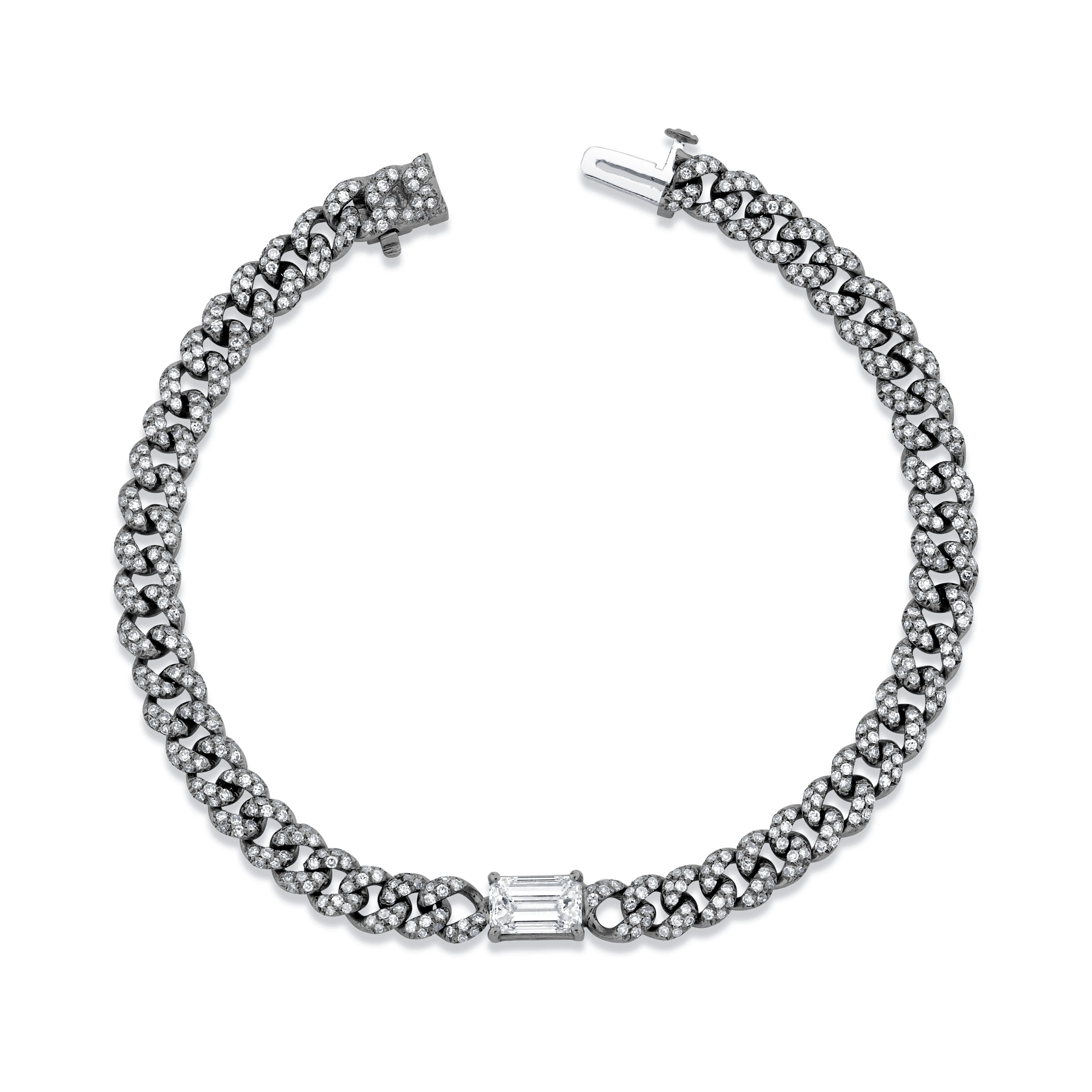 DIAMOND PAVE EMERALD CUT MINI LINK BRACELET