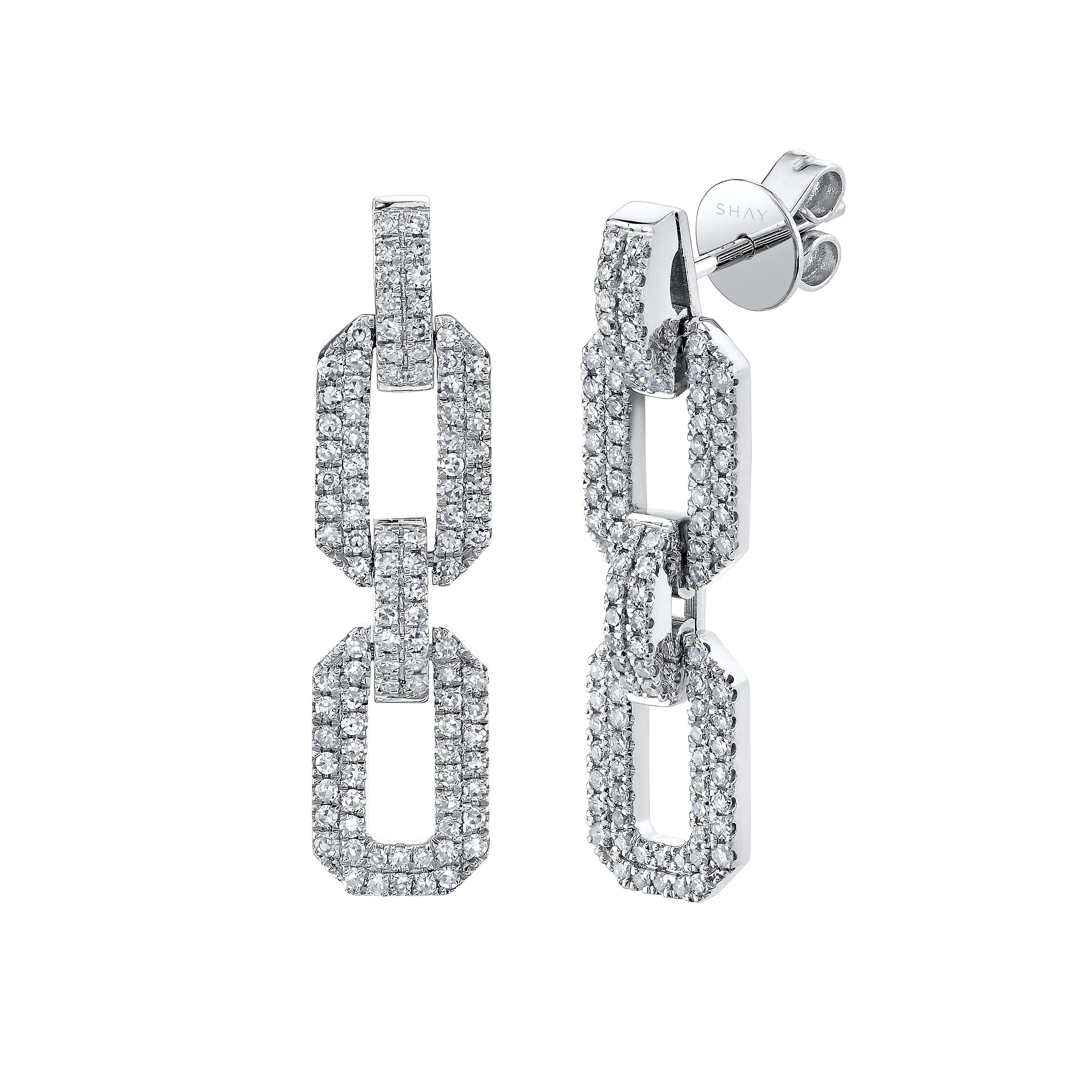 DIAMOND PAVE FLAT GEO LINK EARRINGS