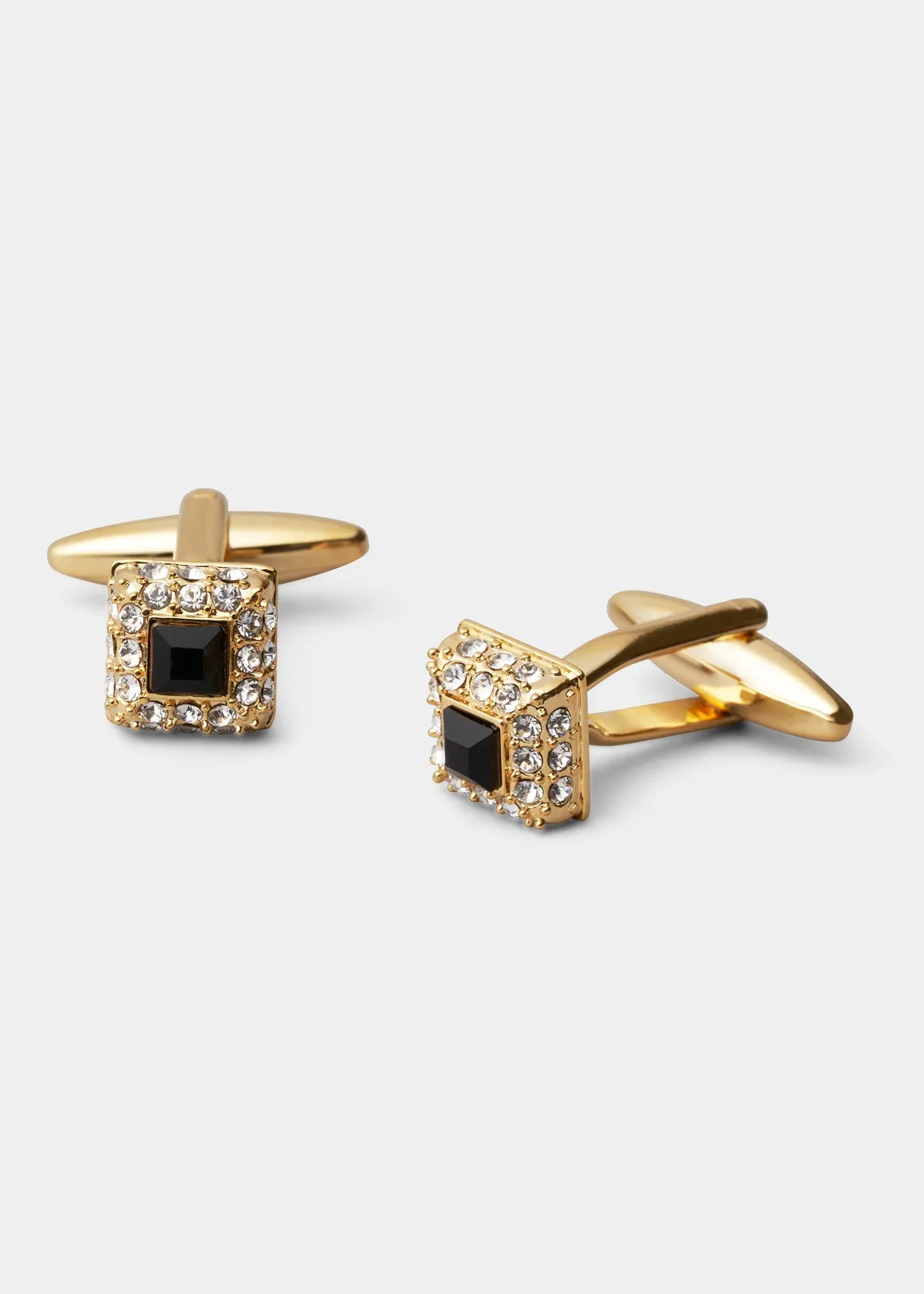 Diamond Studded Onyx Square Cufflinks