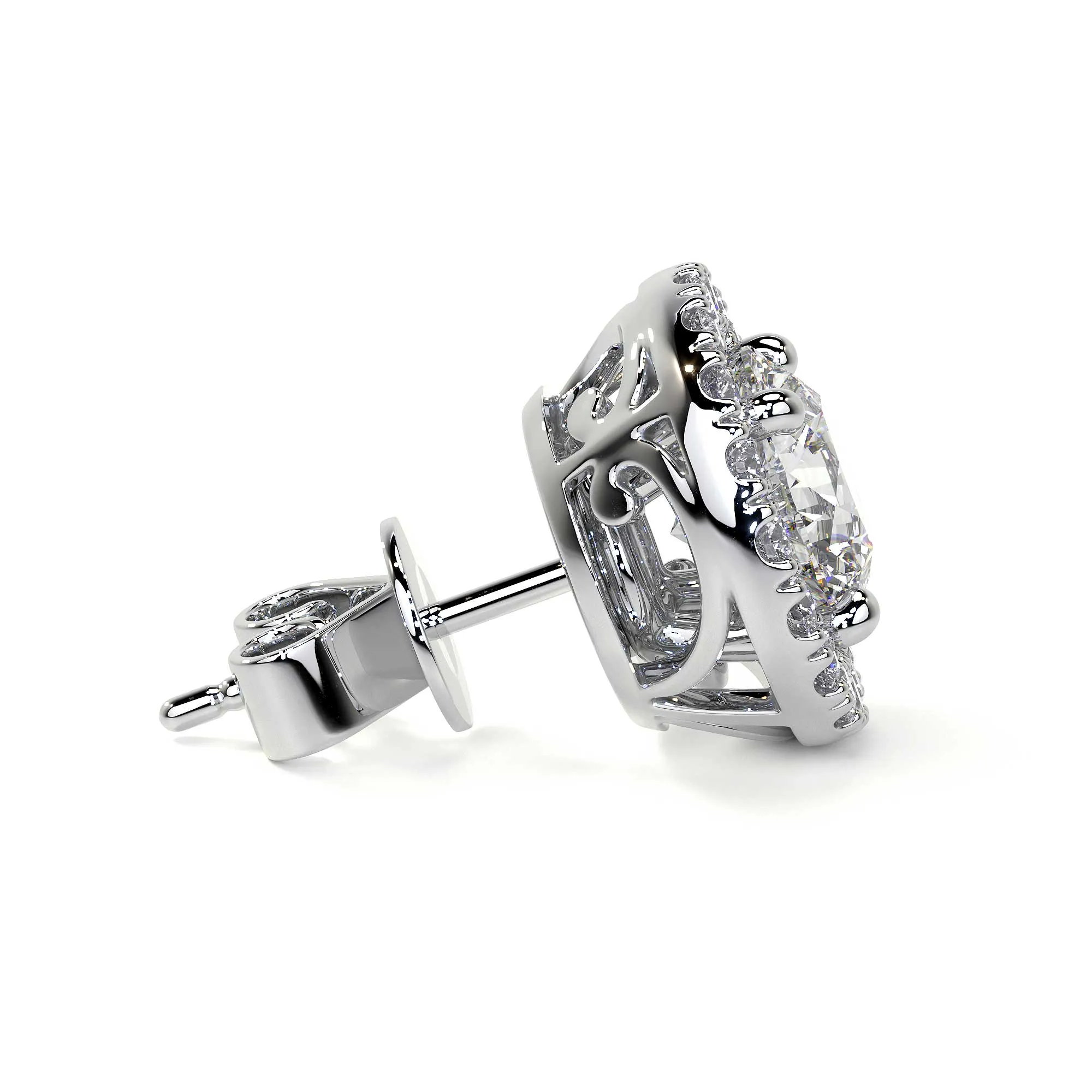 Diamond Studs with Halo, 1.00 CT Each