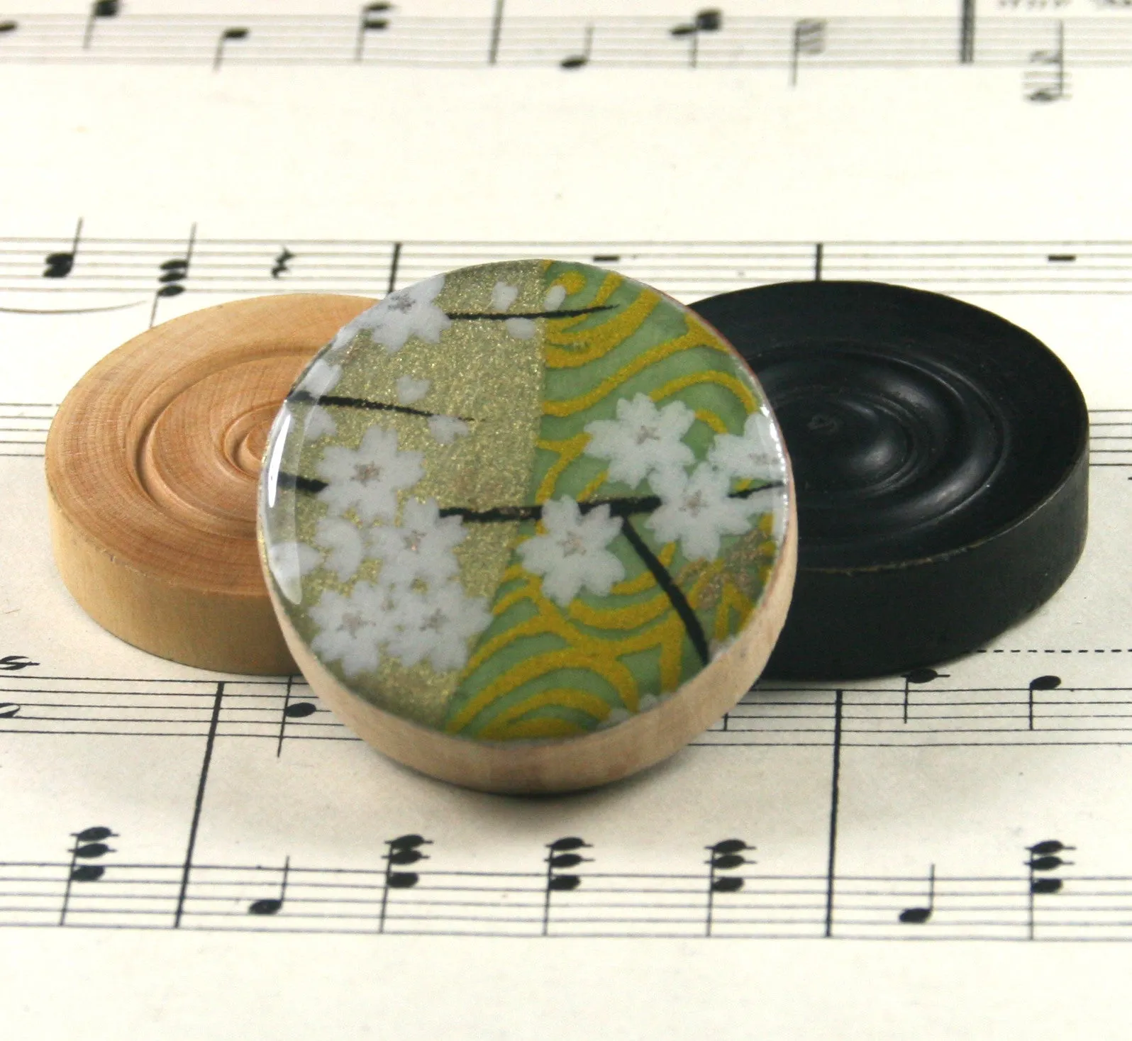 Draughts Piece Brooch - Golden Green