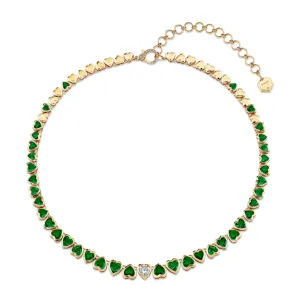 EMERALD & DIAMOND HEART BEZEL TENNIS NECKLACE