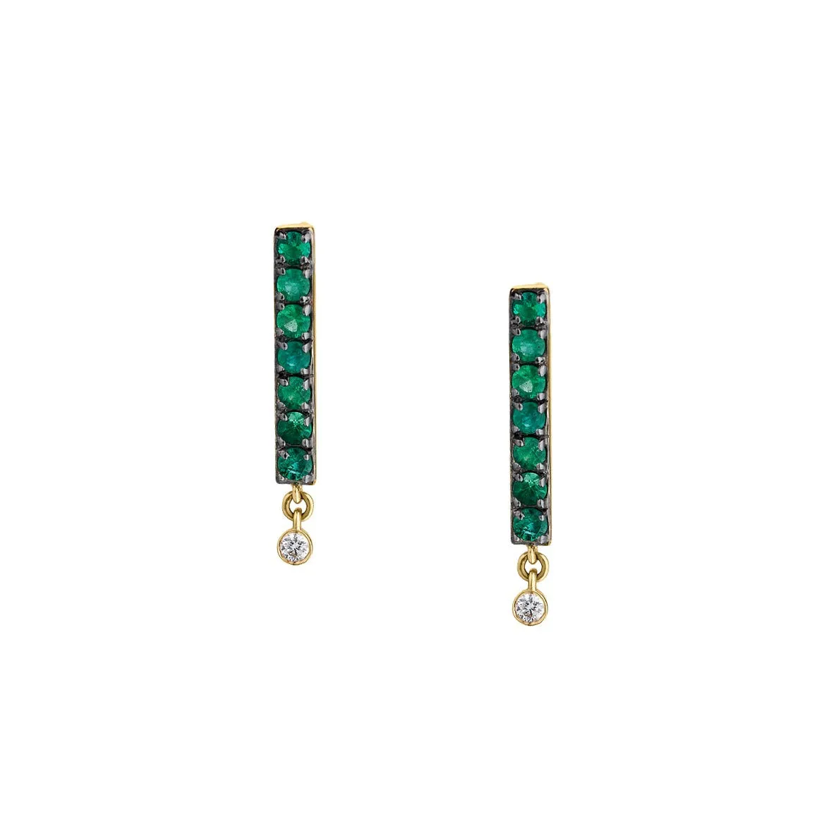 EMERALD & DIAMOND LINE DROP EARRINGS