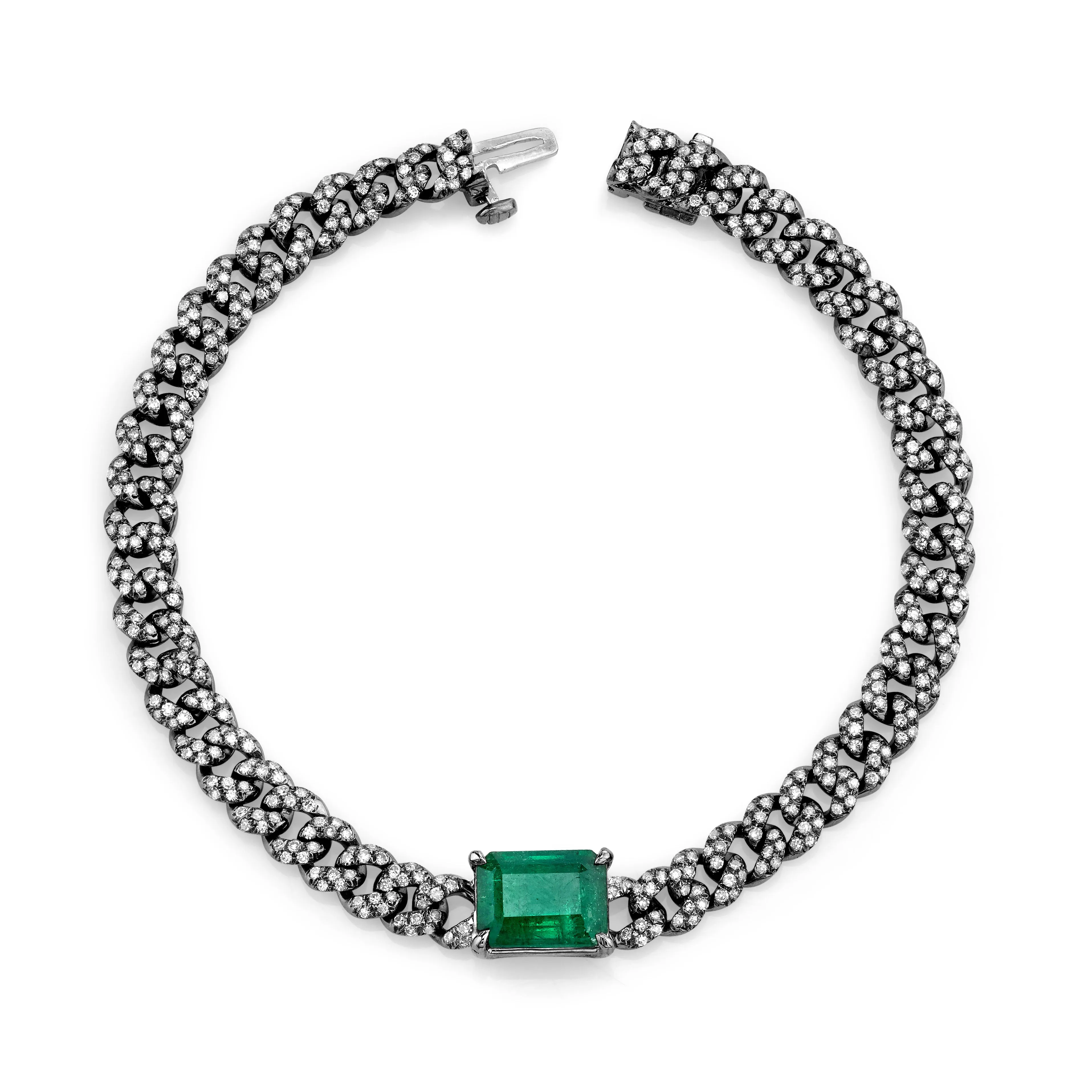 EMERALD CENTER PAVE MINI LINK BRACELET