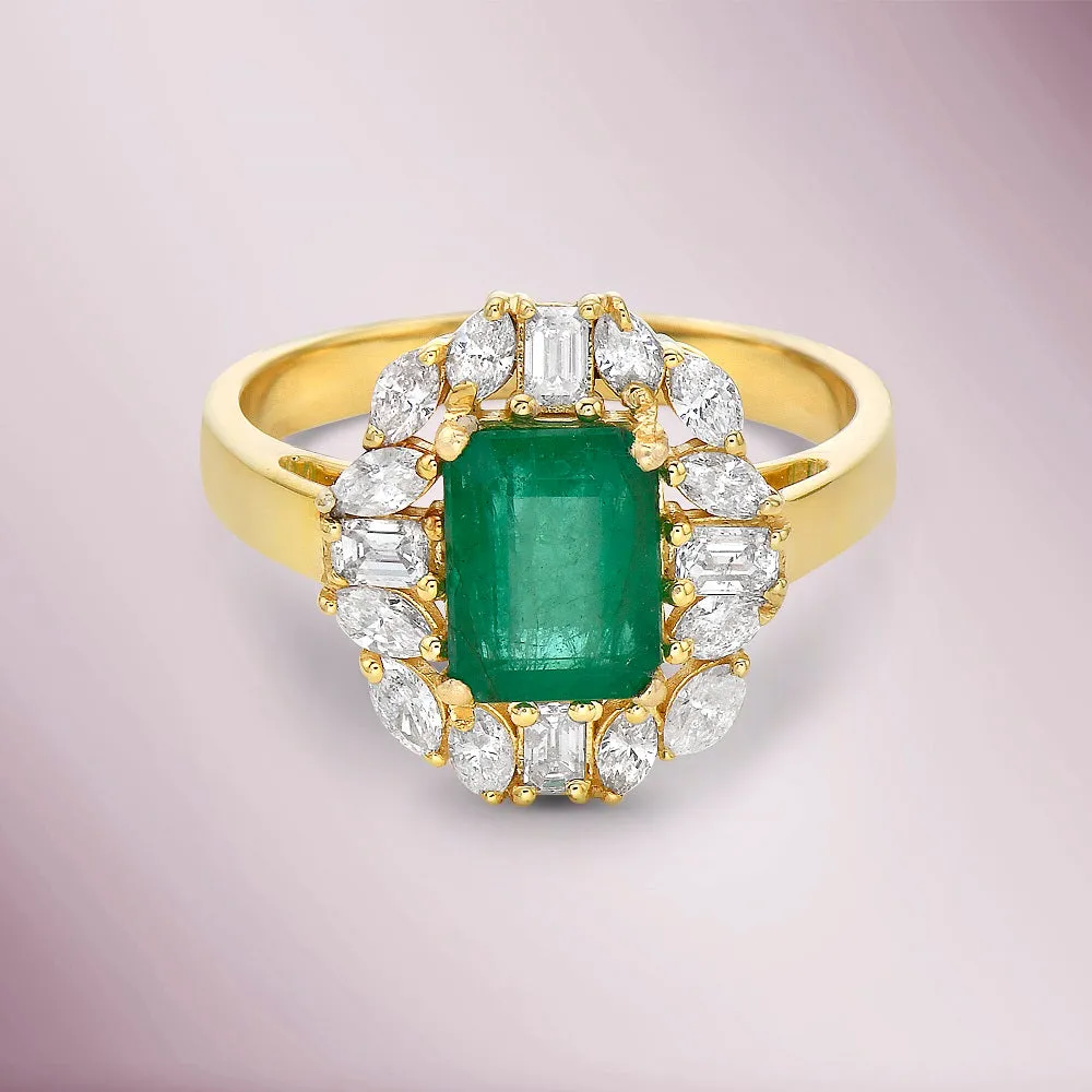 Emerald Cut Emerald & Multi Shape Diamond Cocktail Ring (2.30 ct.) in 14K Gold