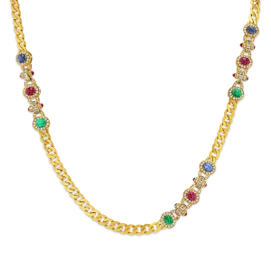 Emerald, Ruby, Sapphire and Diamond Necklace