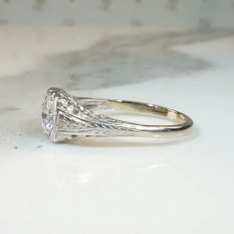 Engraved & Filigreed Art Deco Diamond Engagement Ring