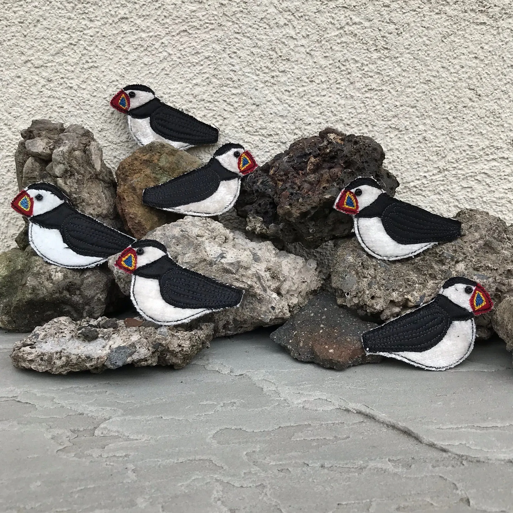 Fabric Puffin brooches