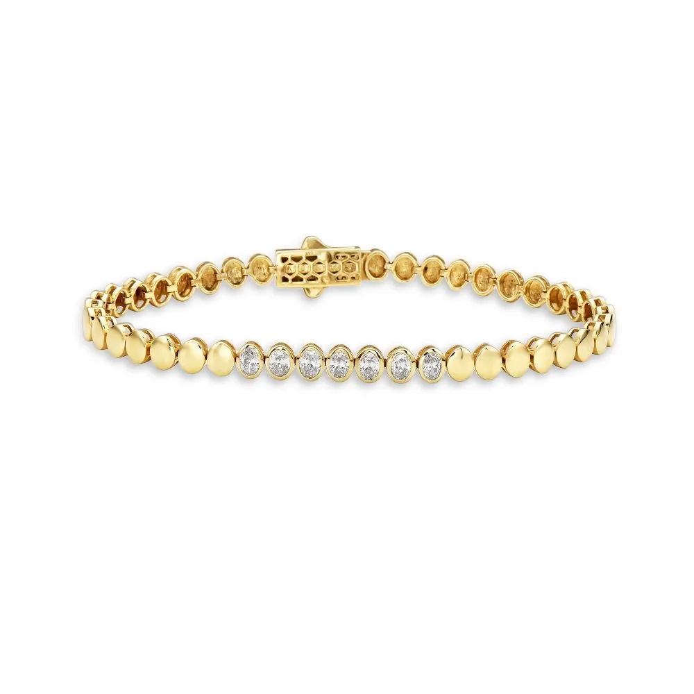 Fancy Oval Bracelet With Oval Shape Diamonds (0.88 ct.) in 14K Gold