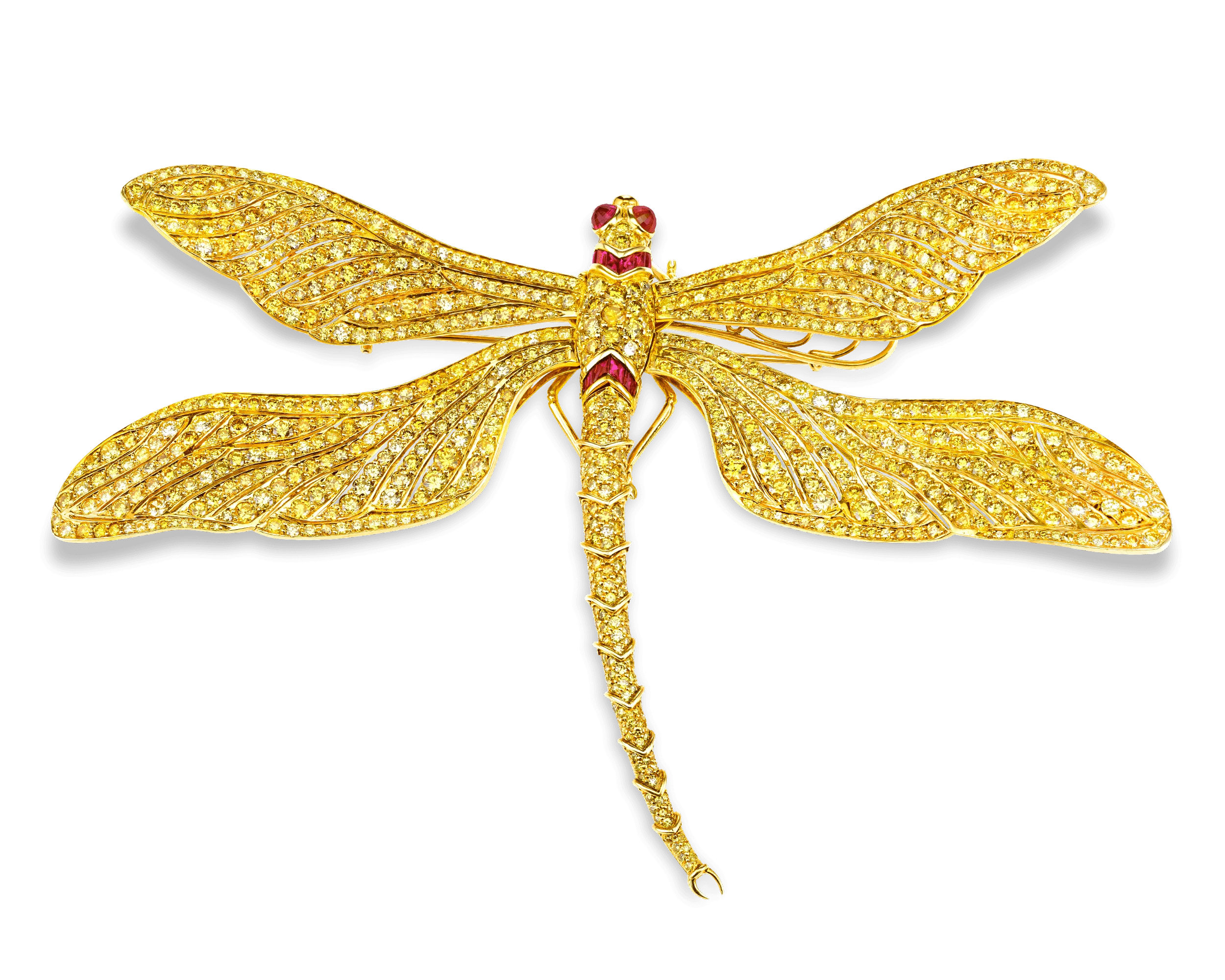 Fancy Vivid Yellow Diamond Dragonfly Brooch