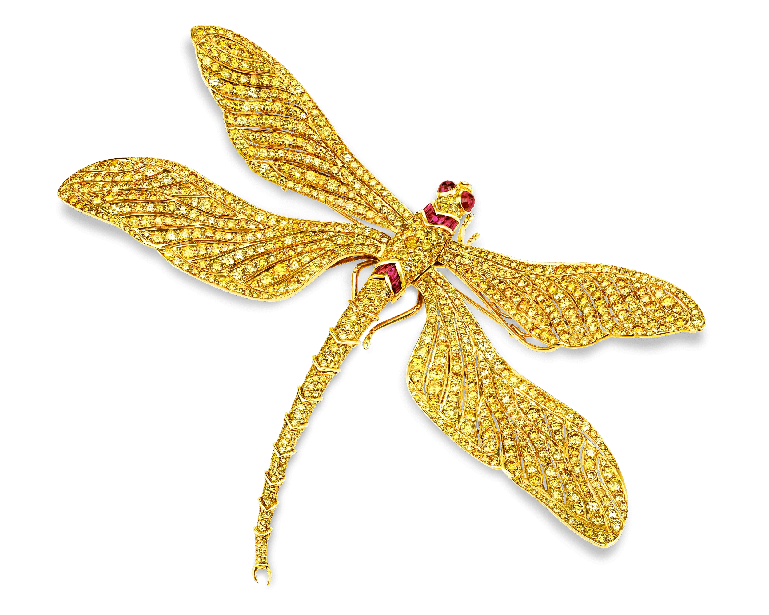 Fancy Vivid Yellow Diamond Dragonfly Brooch