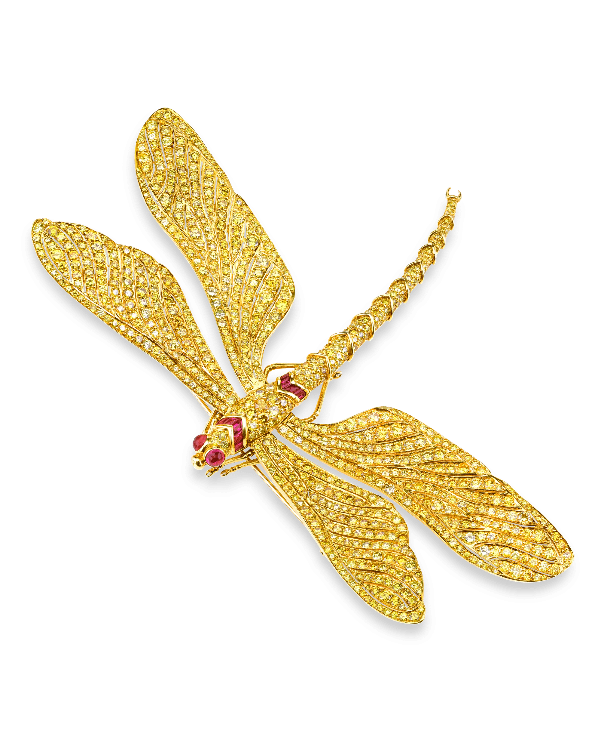 Fancy Vivid Yellow Diamond Dragonfly Brooch