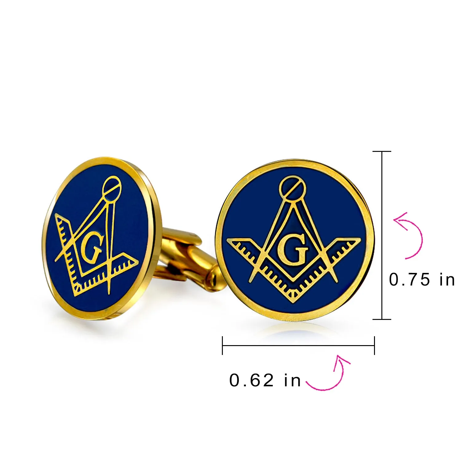 Freemasons Masonic Compass Cufflinks Black Gold Plated Stainless Steel