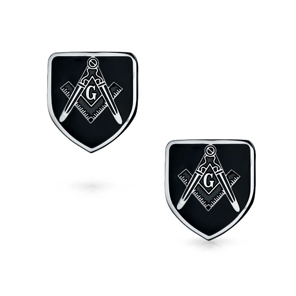 Freemasons Masonic Compass Cufflinks Black Gold Plated Stainless Steel