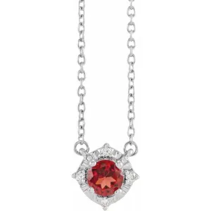 Garnet Necklace with Diamond Halo