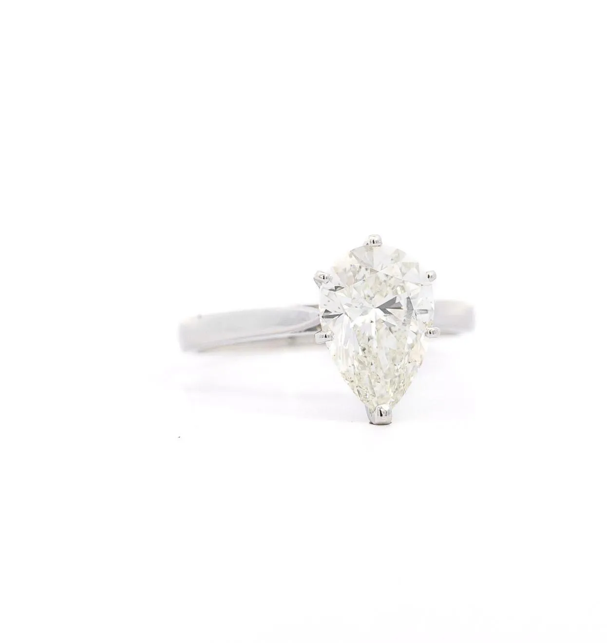 GIA Certified 3.40 I/SI2 Pear Cut Diamond Solitaire 18K White Gold Ring