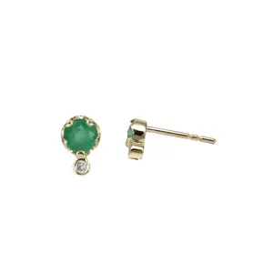 Gold Emerald & Diamond Stud Earrings