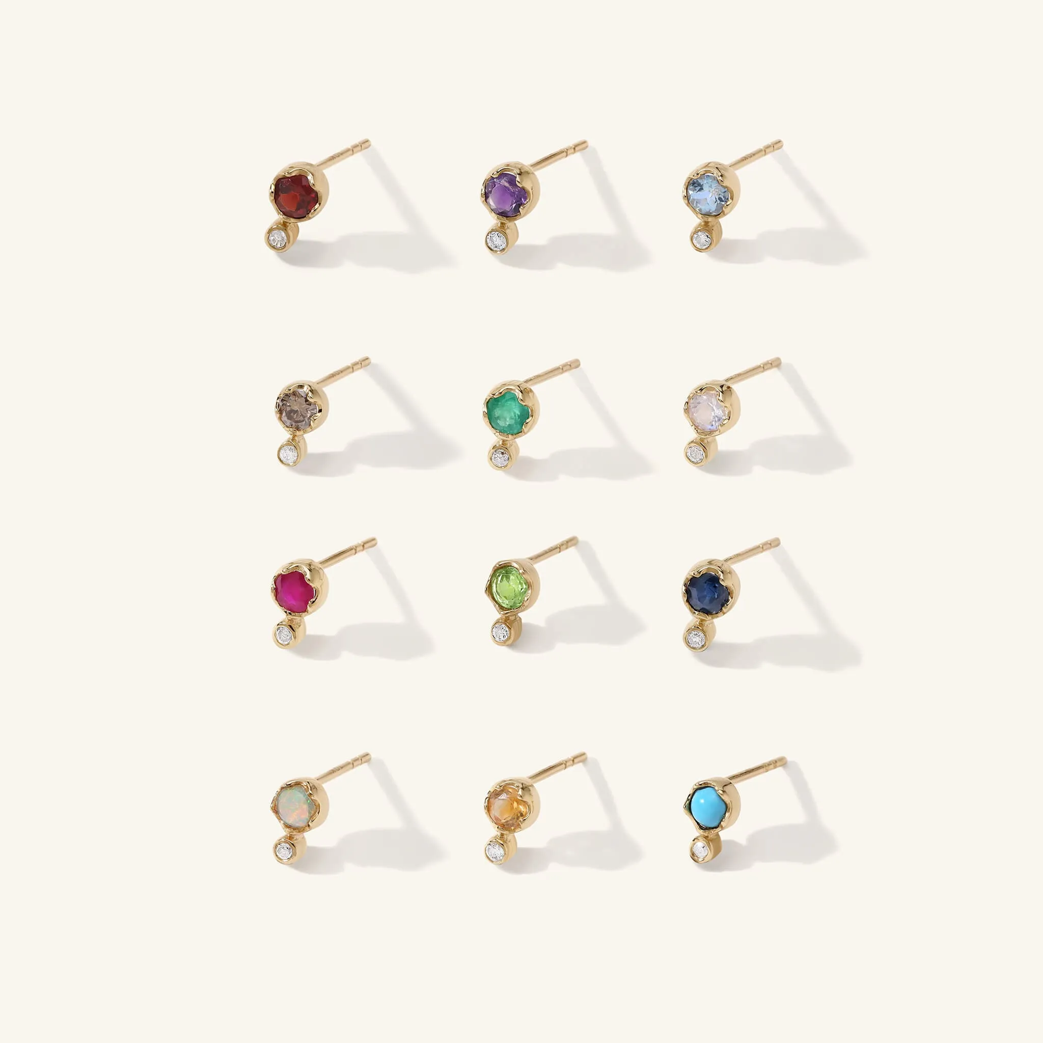 Gold Emerald & Diamond Stud Earrings