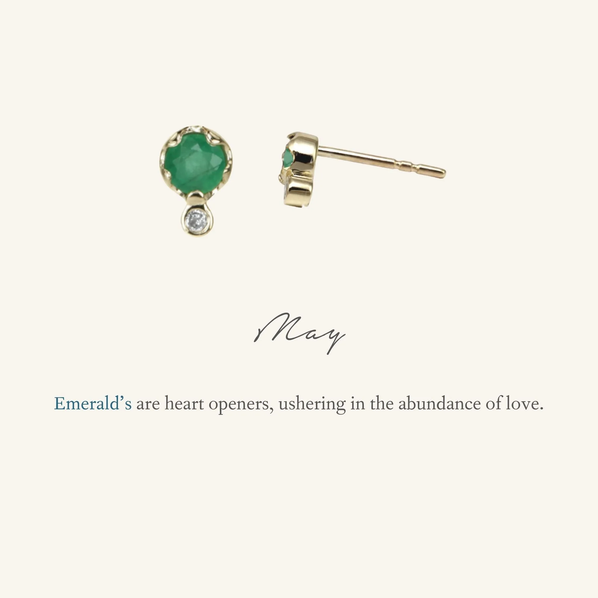 Gold Emerald & Diamond Stud Earrings