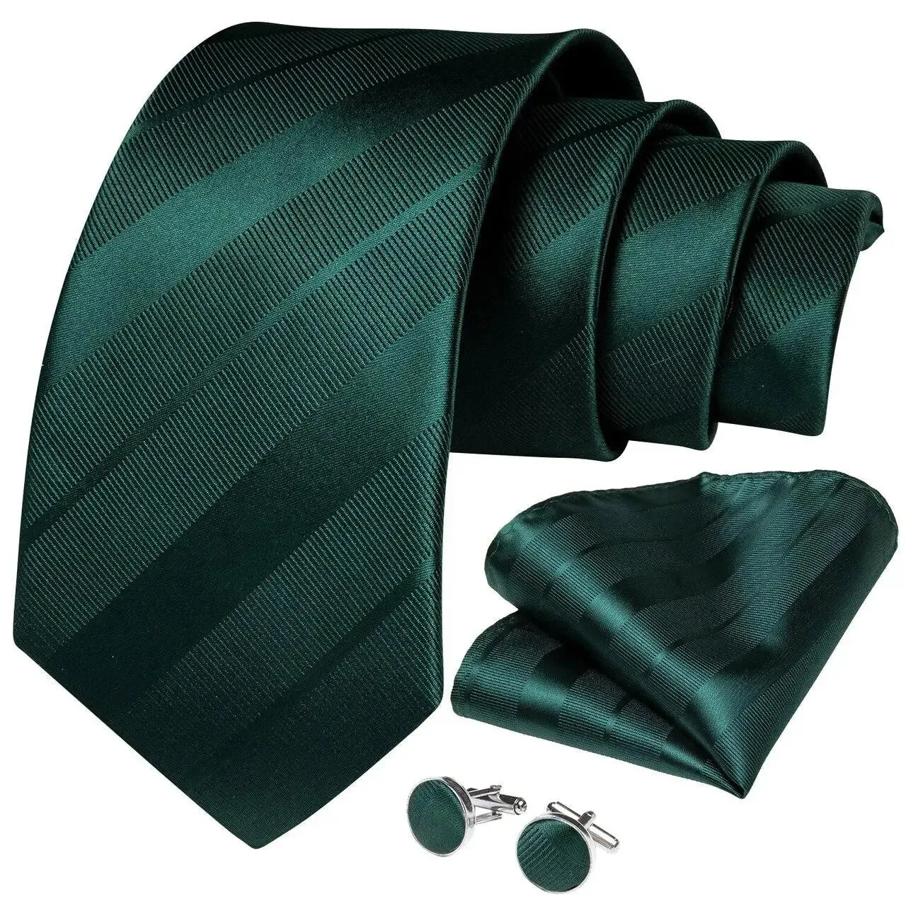 Green Stripe Necktie Pocket Square And Cufflinks Set