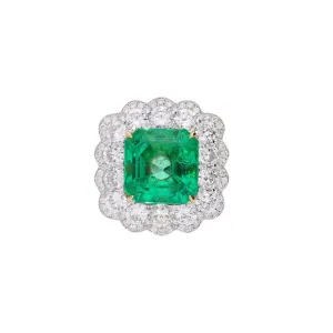 GRS Certified 8.04 Carat Minor Oil Colombian Emerald & Diamond Halo Ring