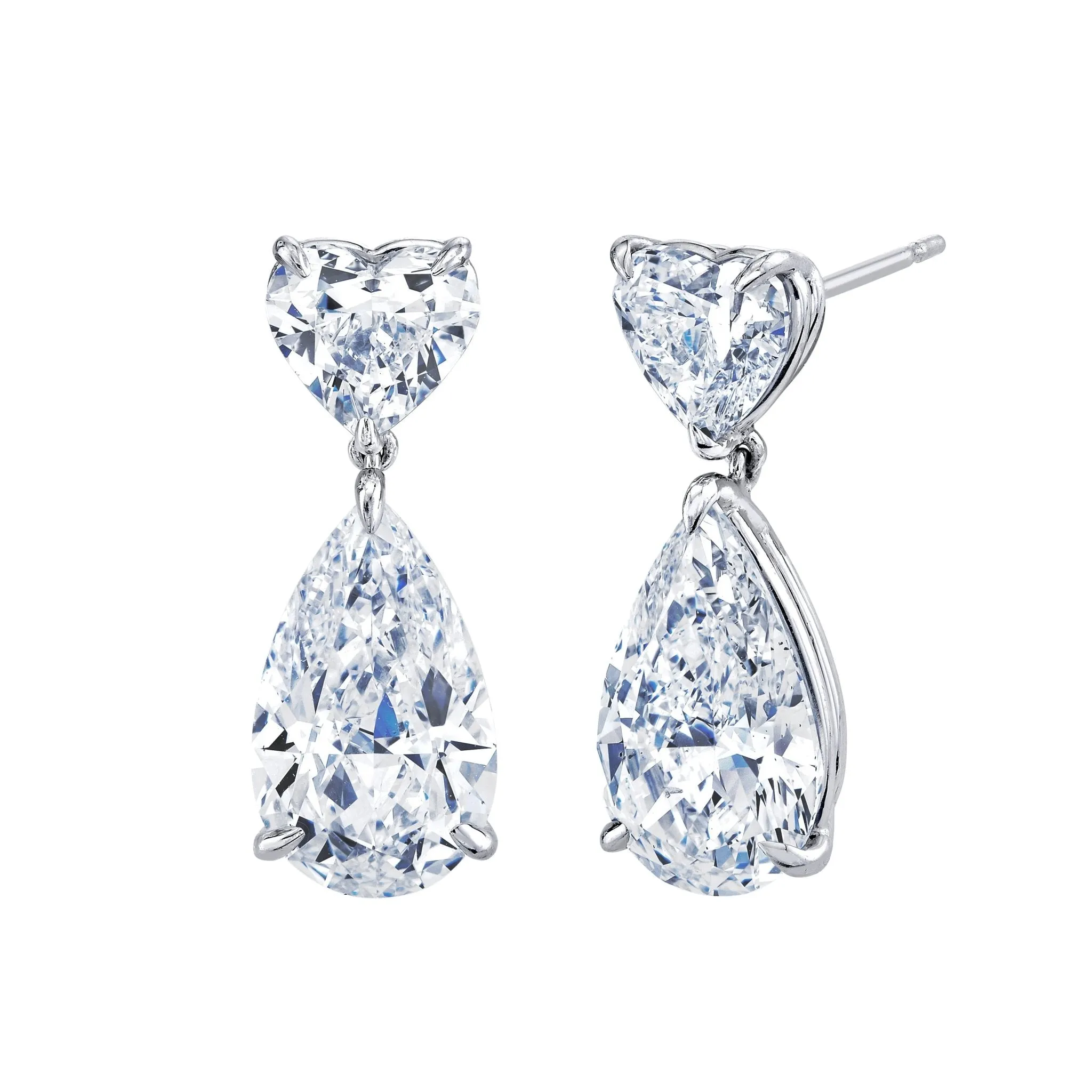 Heart and Pear Shapes Diamond Drop Earrings