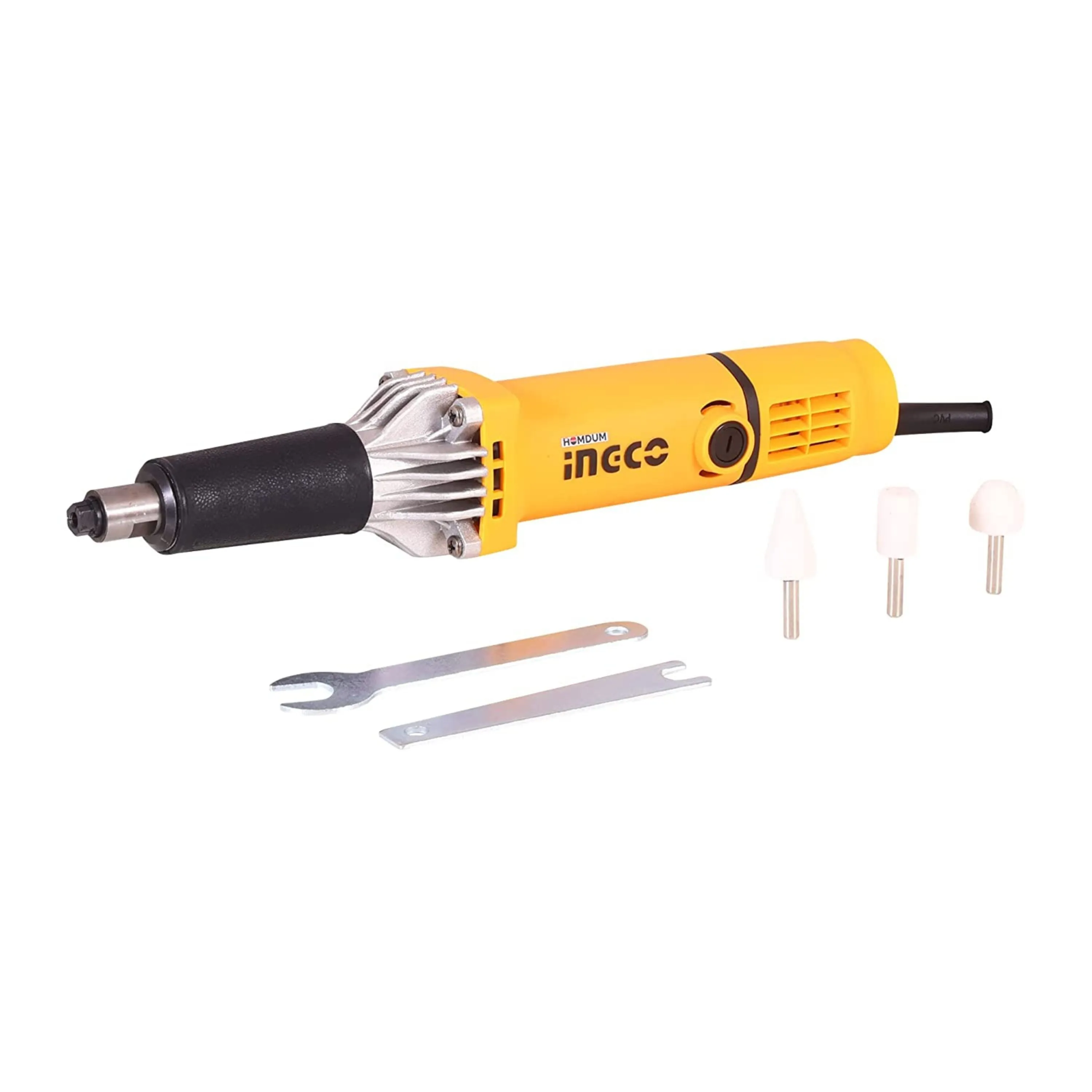 Homdum 400W Industrial straight Die Grinder machine INGCO metal grinding polisher rotary tool - 6mm Collet - 6 Variable speed 15000-26000 Rpm - 3 Pc Bistriques Mounted Abrasive Stones