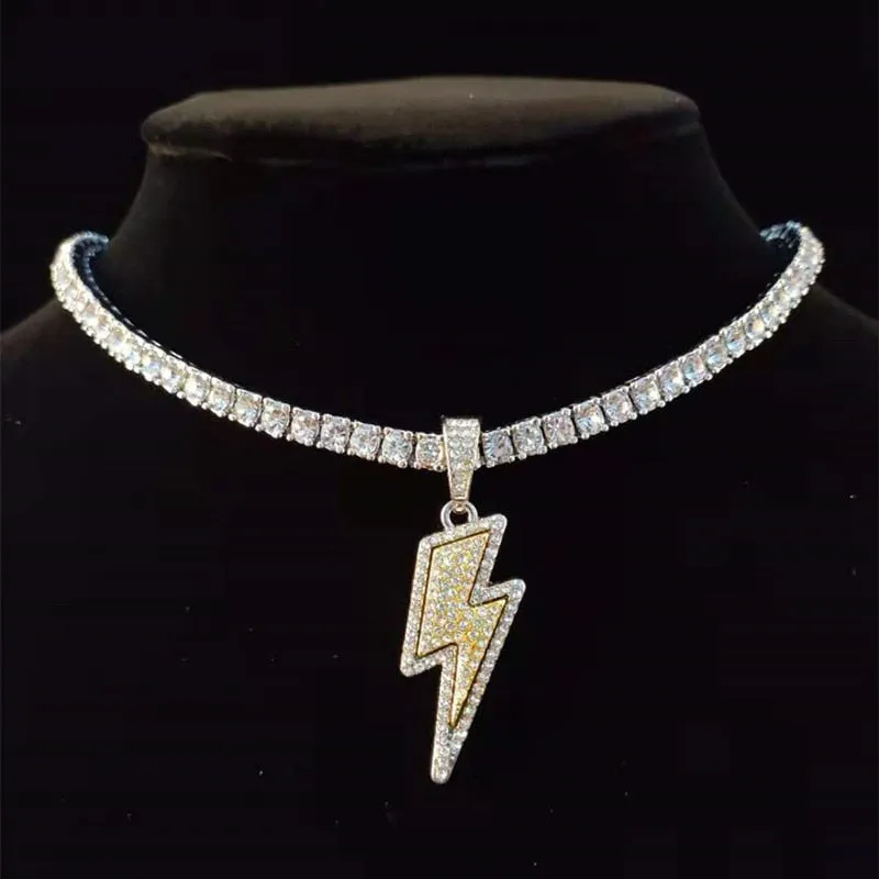 Iced Out Lightning Pendant Necklace