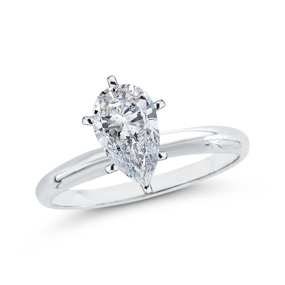 IGI Certified 1.01 ct. F - SI1 Pear Cut Lab Grown Diamond Solitaire Engagement Ring in 14k Gold