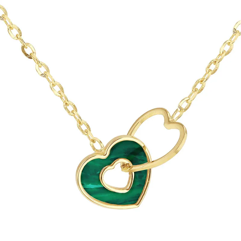 Interlocking Malachite & Plain Heart Necklace