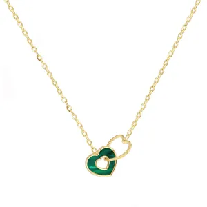 Interlocking Malachite & Plain Heart Necklace