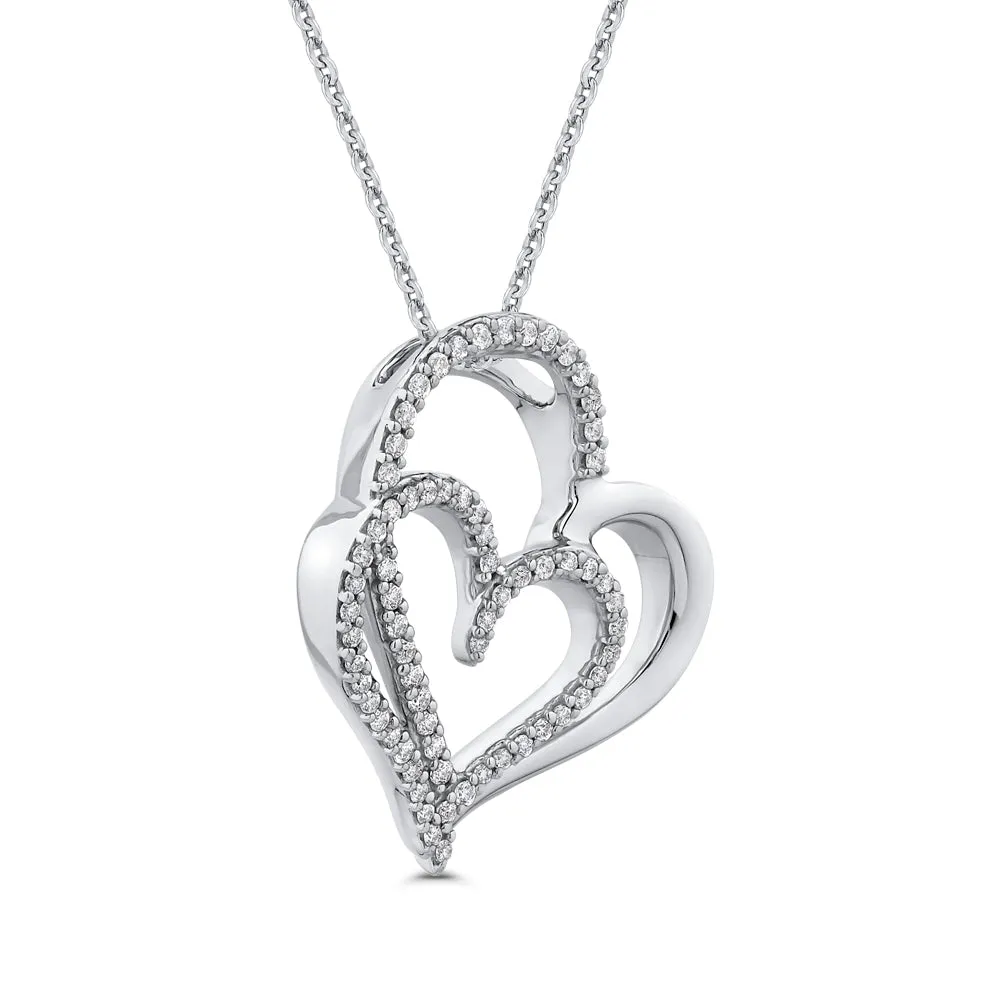 KATARINA Double Heart Diamond Pendant Necklace (1/4 cttw)