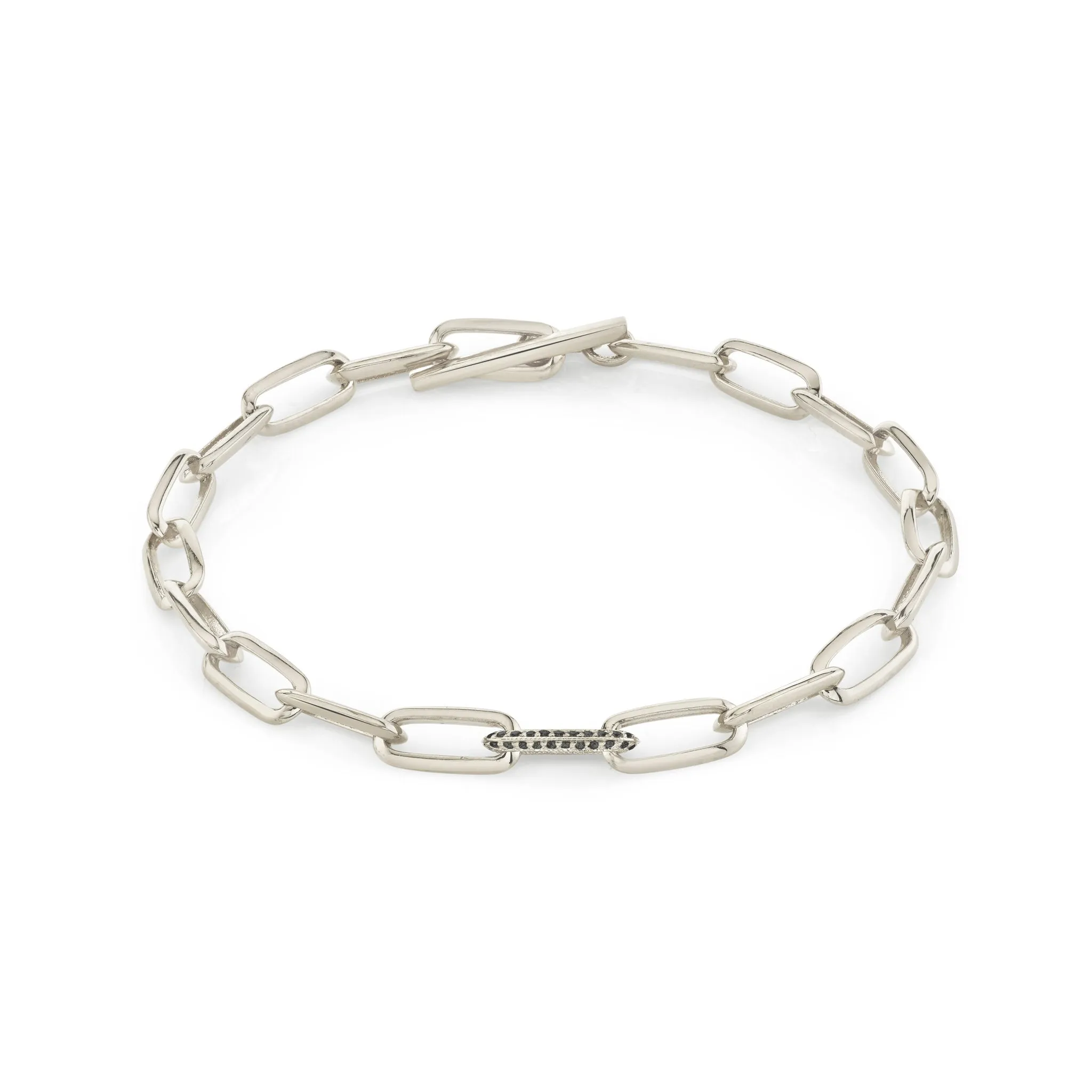 Knife Edge Oval Link Chain Bracelet with Single Pave Link