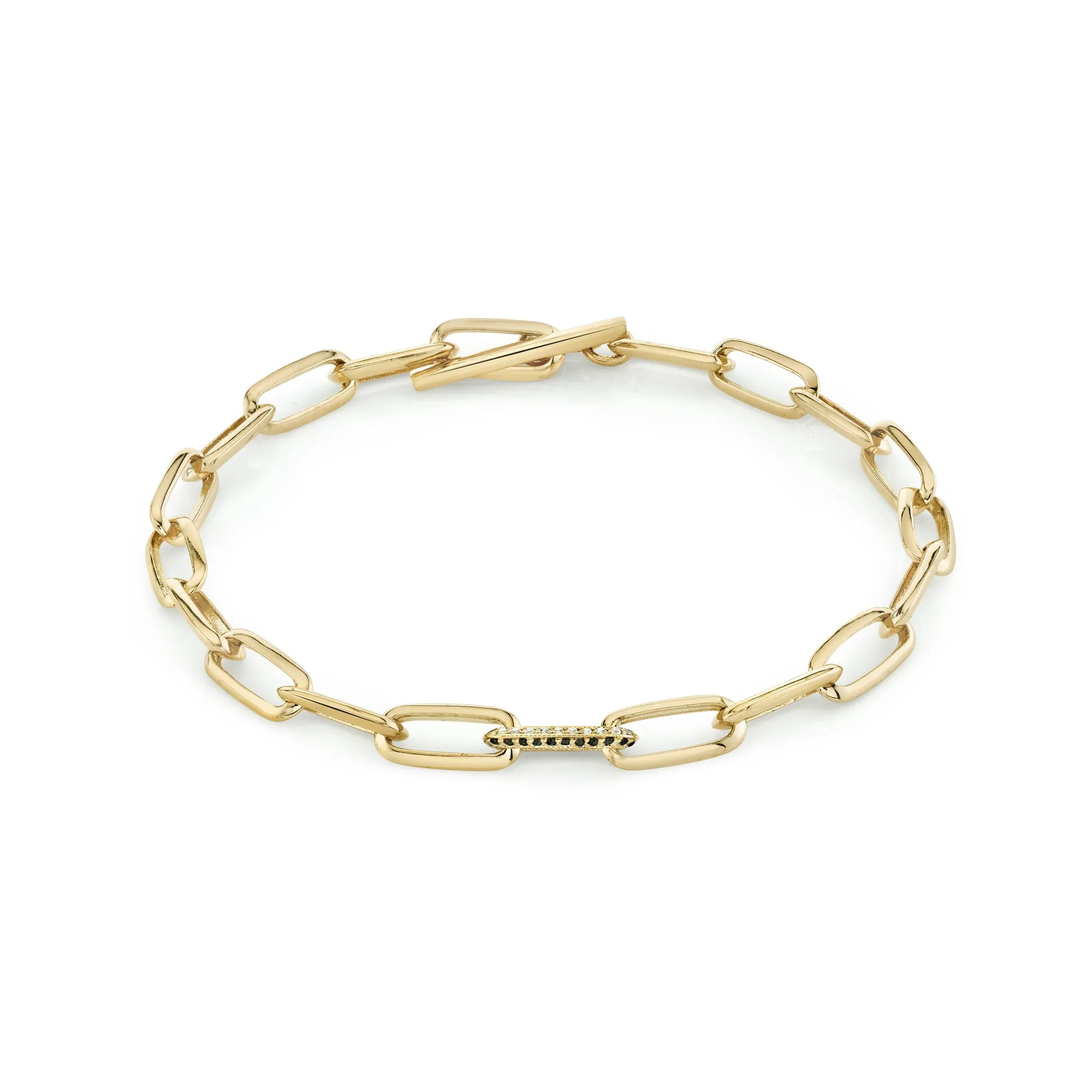 Knife Edge Oval Link Chain Bracelet with Single Pave Link