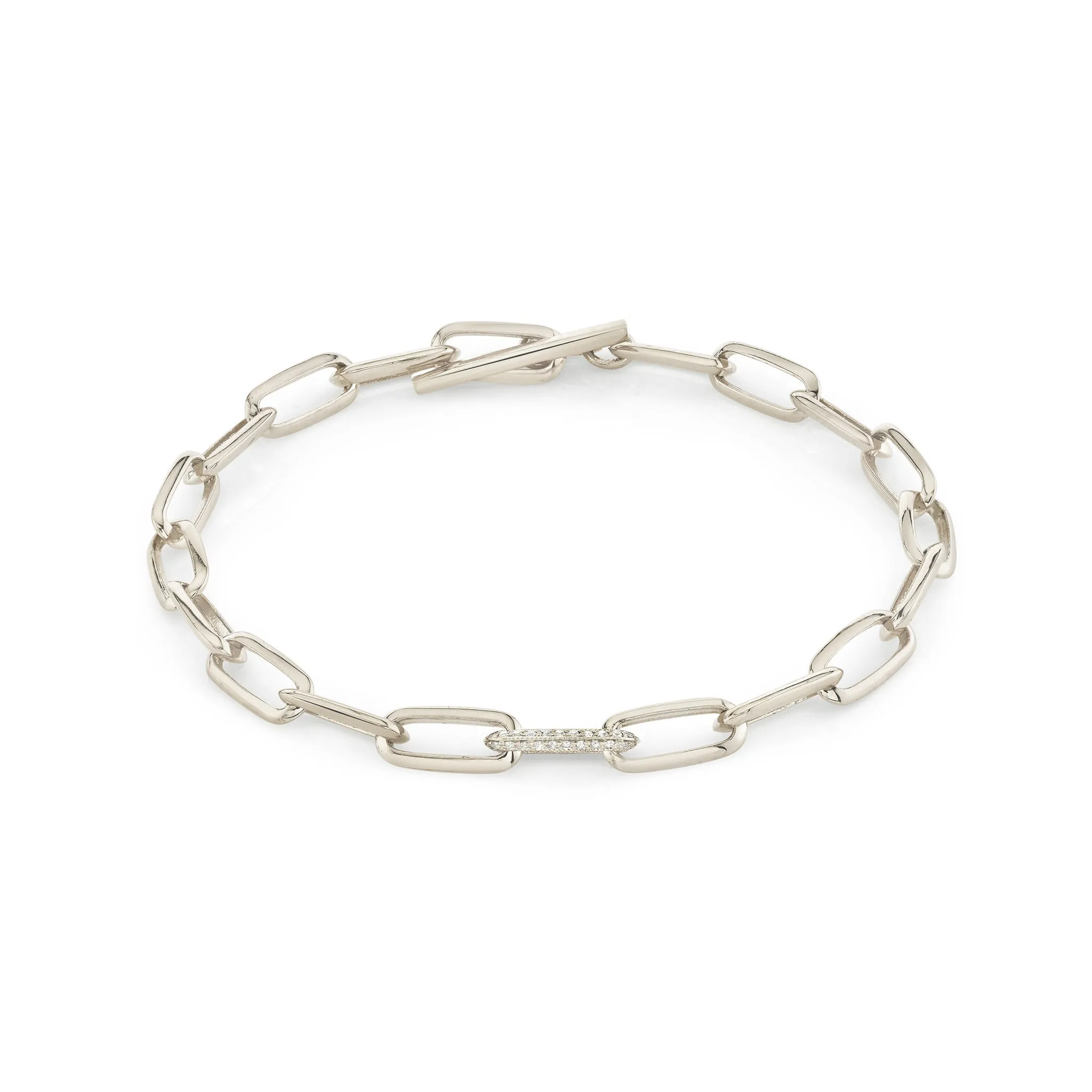 Knife Edge Oval Link Chain Bracelet with Single Pave Link