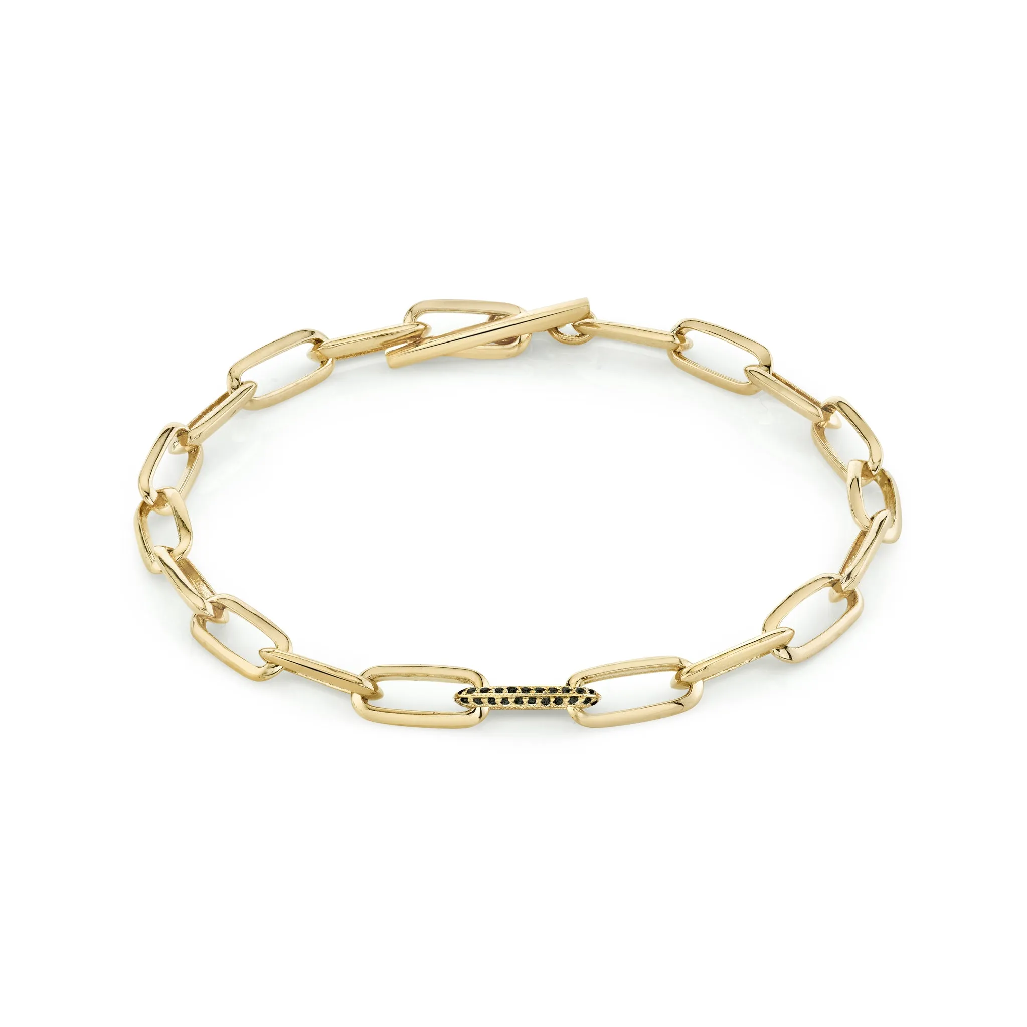 Knife Edge Oval Link Chain Bracelet with Single Pave Link