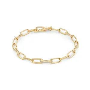 Knife Edge Oval Link Chain Bracelet with Single Pave Link