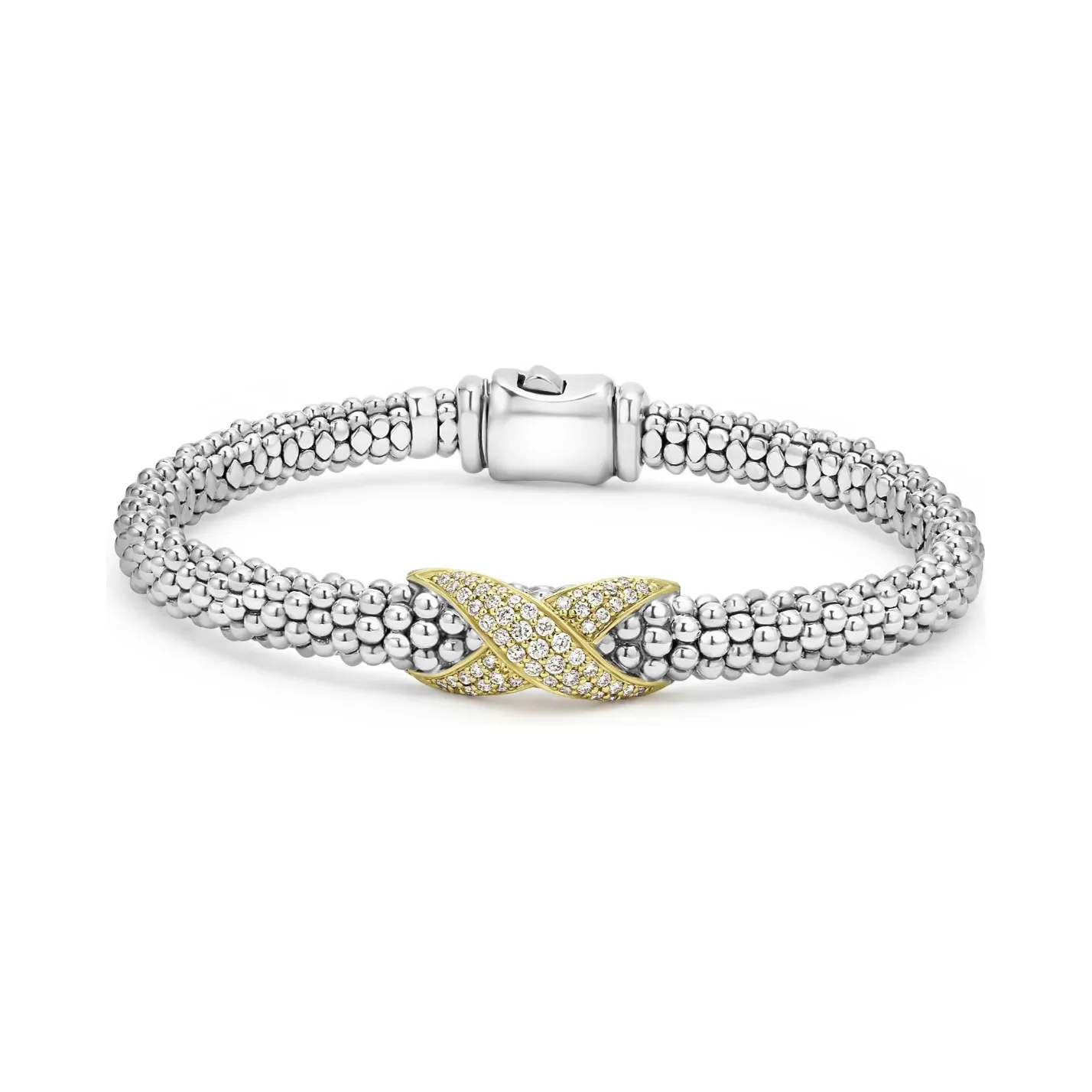 Lagos 18K and Sterling Silver Embrace Small Diamond Bracelet