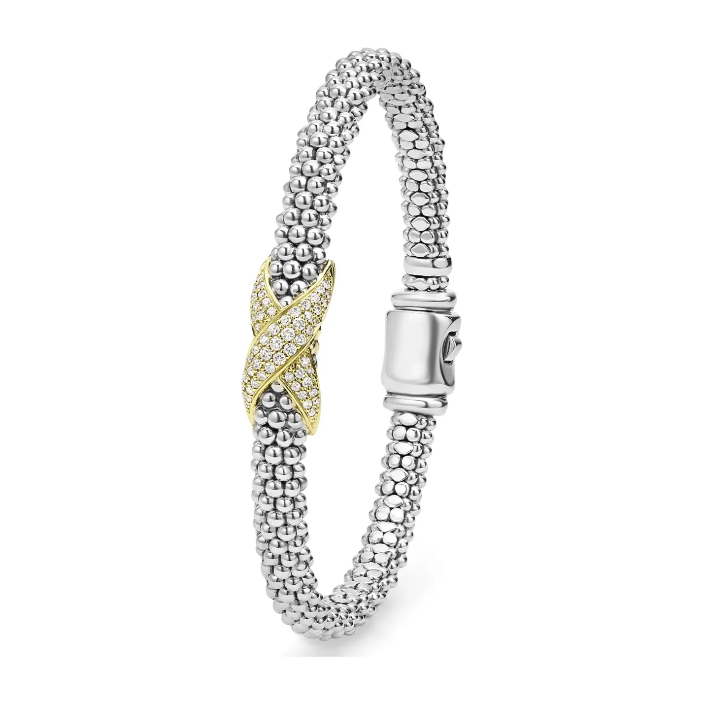 Lagos 18K and Sterling Silver Embrace Small Diamond Bracelet