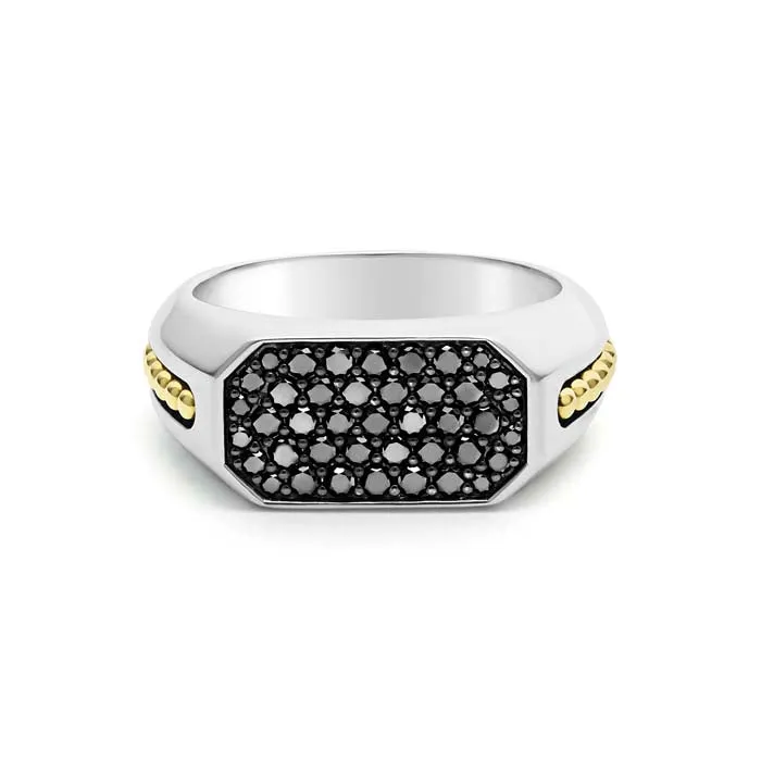 LAGOS Anthem Two-Tone Octagon Black Diamond Ring in Sterling Silver and 18K Yellow Gold