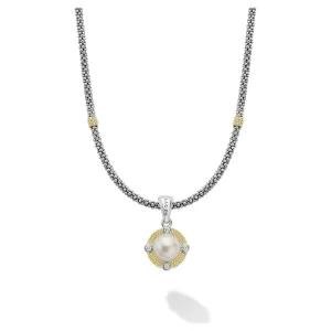 Lagos Sterling Silver and 18K Gold Luna Pearl & Diamond Lux Necklace