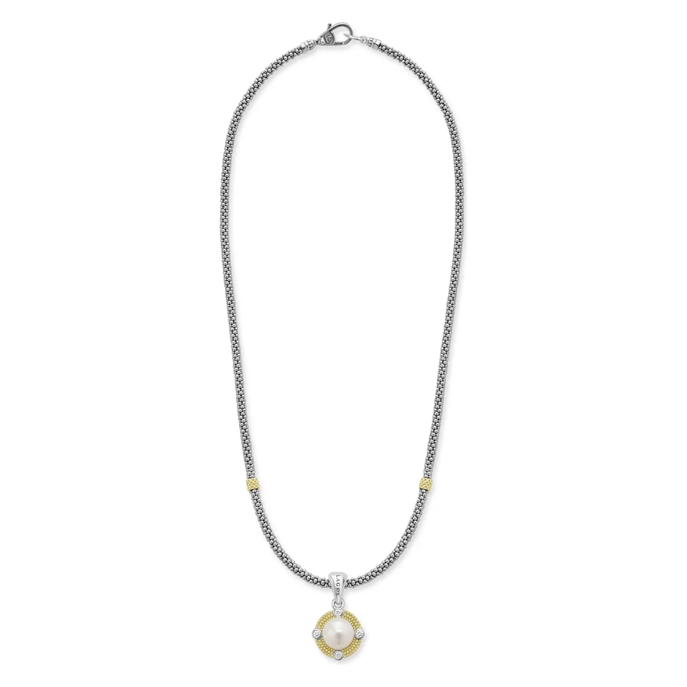 Lagos Sterling Silver and 18K Gold Luna Pearl & Diamond Lux Necklace