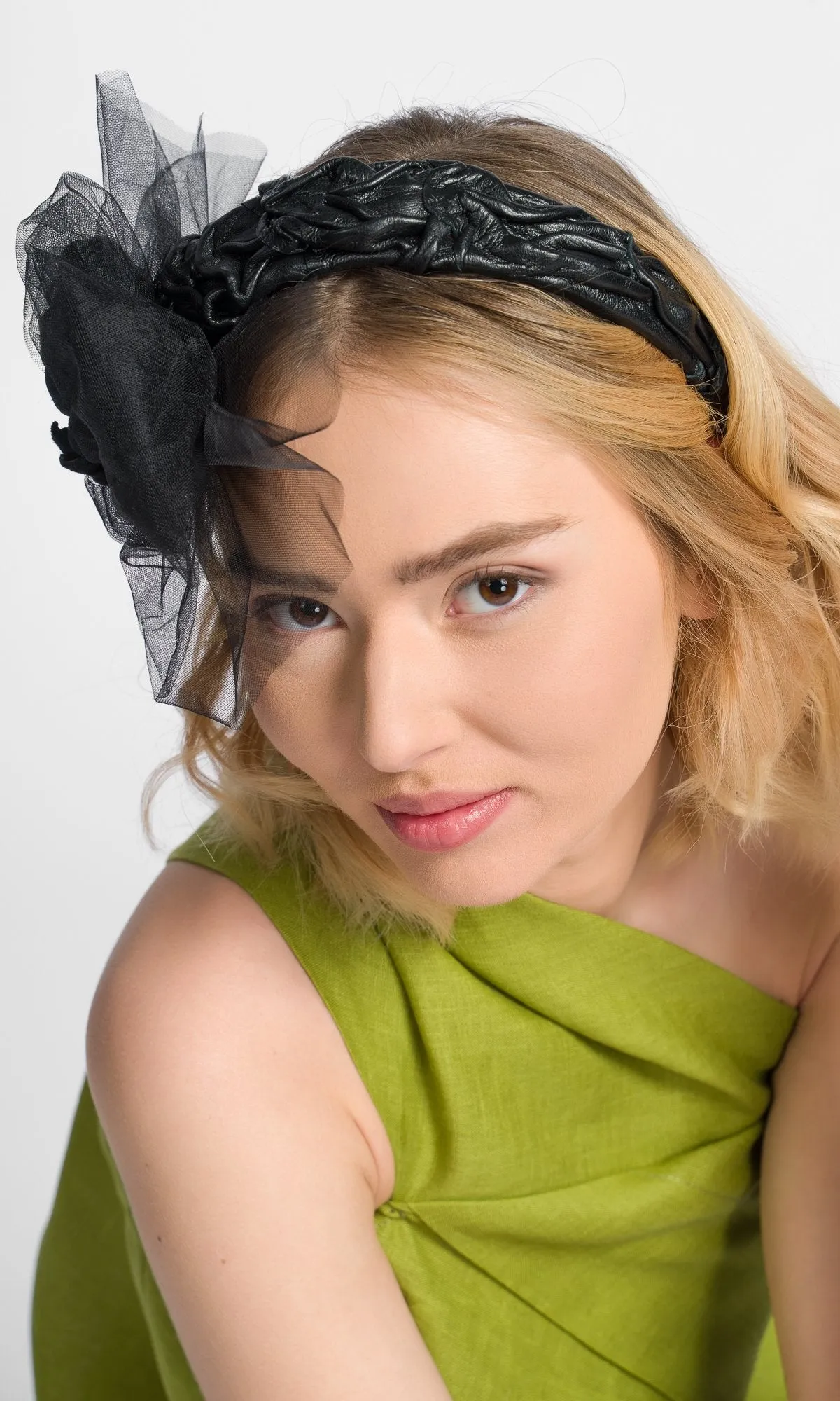 Leather Headband with Tulle Flower Detail