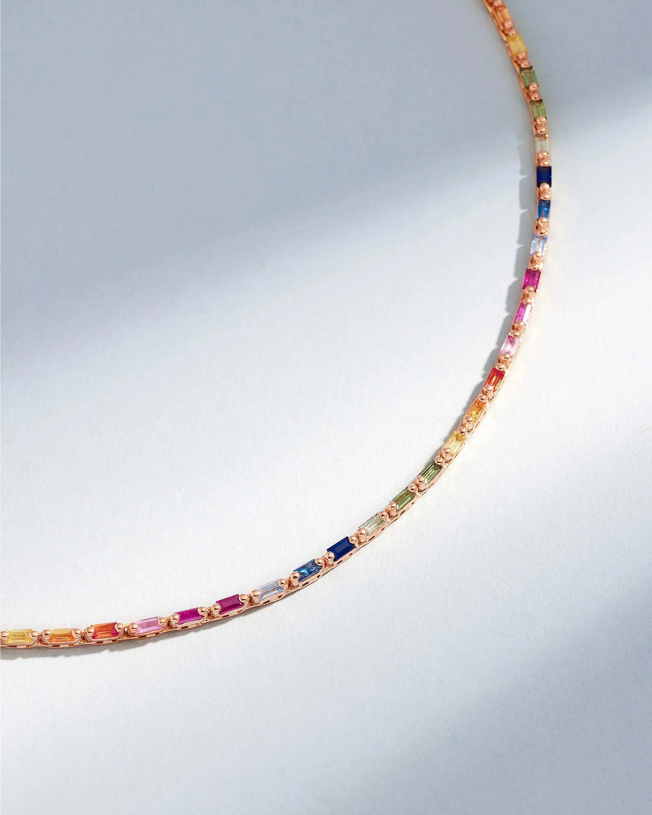 Linear Full Rainbow Sapphire Tennis Necklace